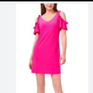 MSK Pink Ruffle Cold Shoulder Dress NWOT